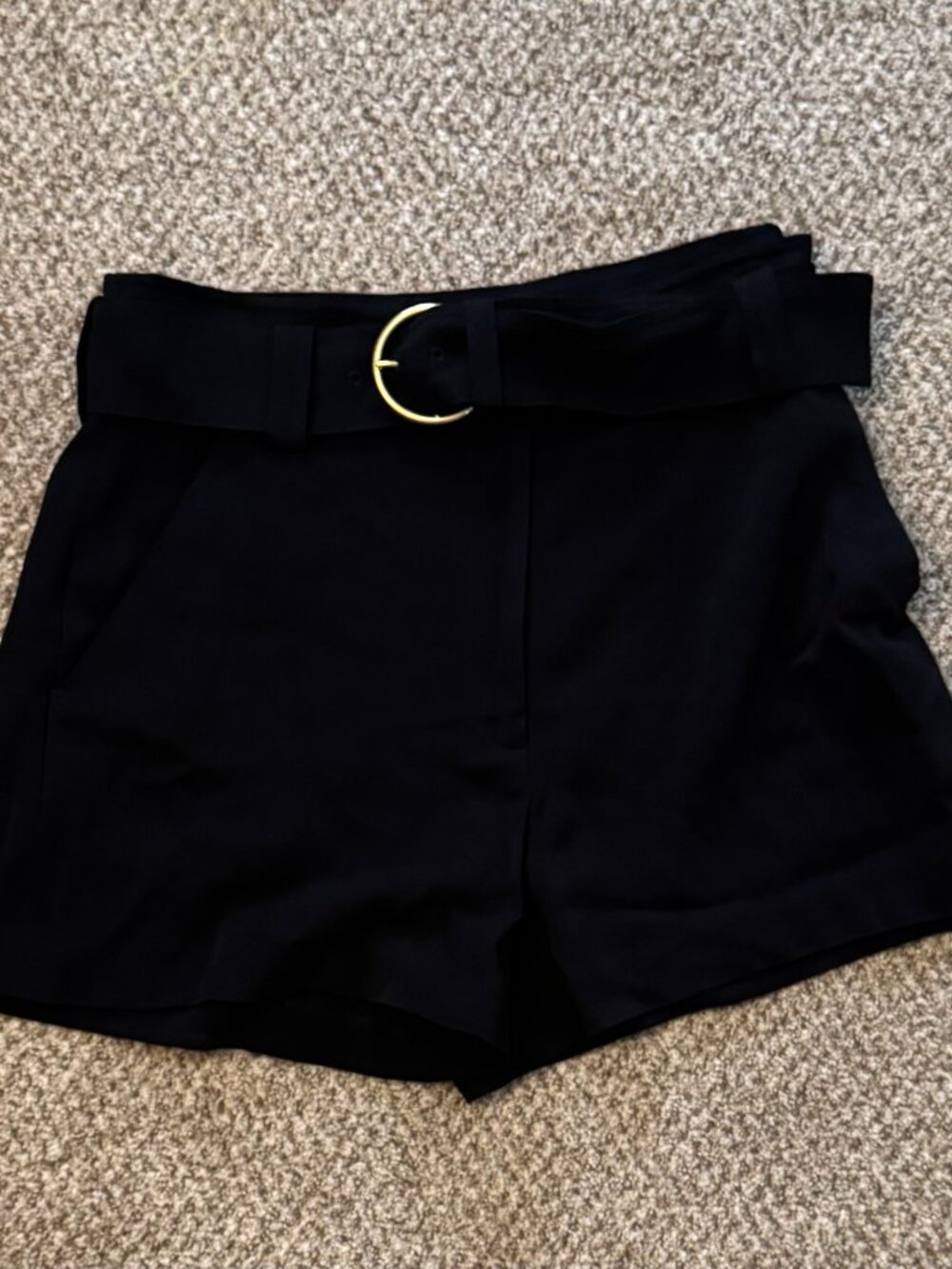 A.L.C. Black Dress Shorts w/Gold Belt Buckle Tie